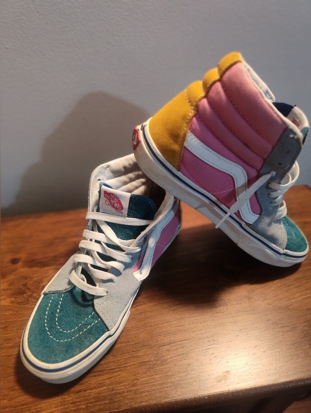 Y2k Vans Multicolor High-Top Sneakers in Teal, Pink & Yellow